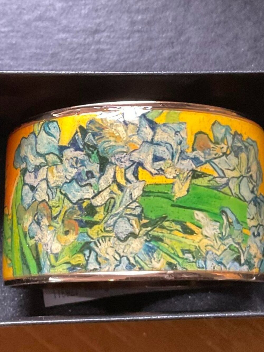 Erwin Pearl 22K Gold-Plated Van Gogh "Irises" Enamel Cuff Bracelet – New w/Box
